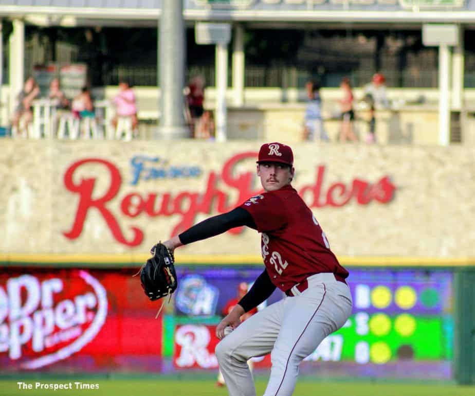 Cole Winn pitching in Frisco, photo by The Prospect Times