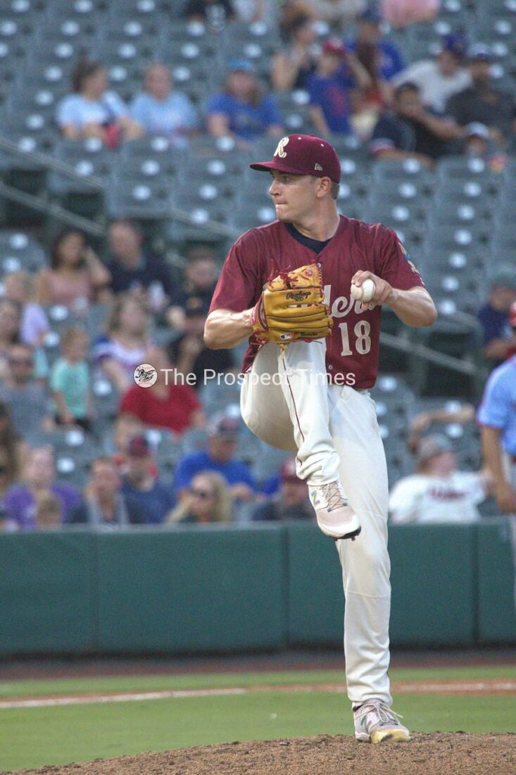Texas Rangers pitching prospect Mitch Bratt pitching for the first time professionally at Riders Field.
