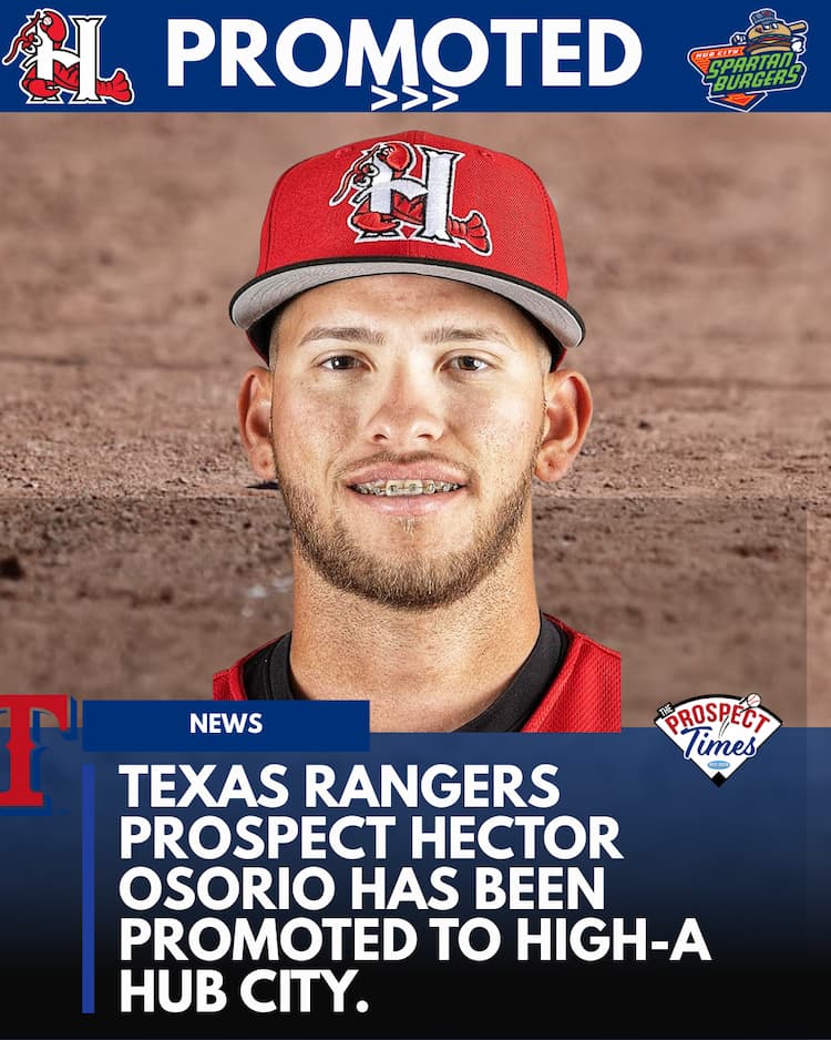 Texas Rangers outfield prospect Hector Osorio has been promoted to High-A Hub City