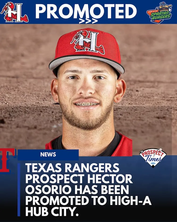 Texas Rangers outfield prospect Hector Osorio has been promoted to High-A Hub City