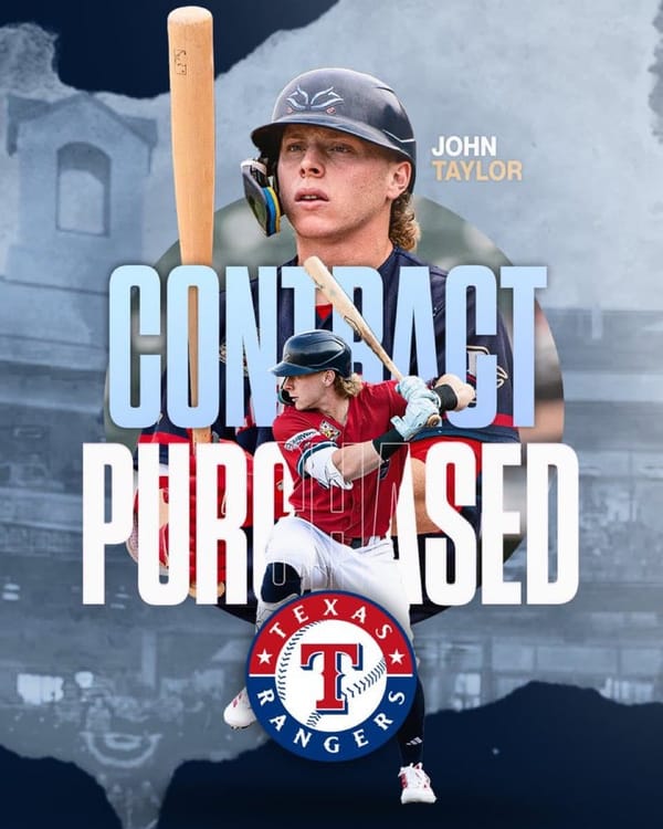 Rangers Purchase Contract of John Taylor from Baseball Bat Bros, Blue Crabs
