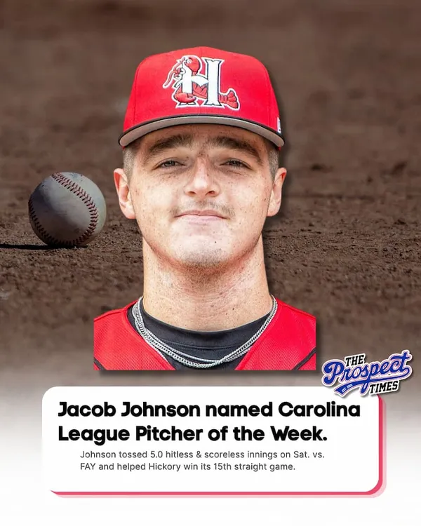 Jacob Johnson Named Carolina League Pitcher of the Week After Dominant Start vs. Fayetteville