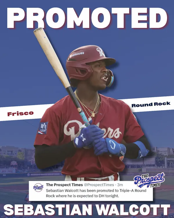 Sebastian Walcott Promoted to Triple-A Round Rock