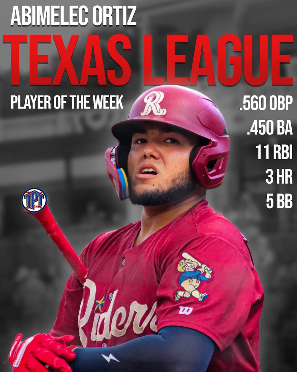Abimelec Ortiz’s Monster Series vs. Hooks Nets Texas League Player of the Week Honors