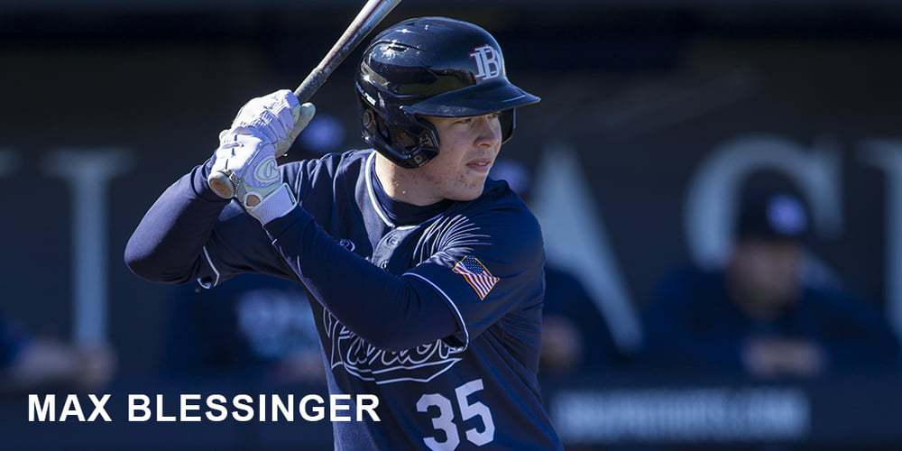 Max Blessinger at bat for DBU. He is on the Frisco RoughRiders Texas Collegiate League roster